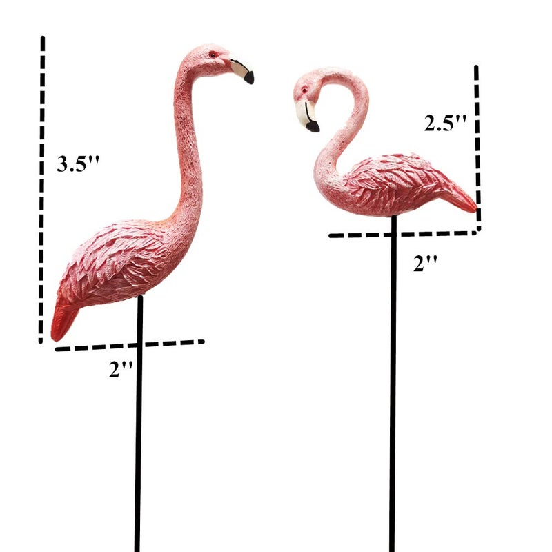 MUAMAX Miniature Flamingo Picks 2 Pack Fairy Garden Accessories Pink Miniature Garden Flamingo Figurines Decorative Plant Stakes for Pots Ornaments - Image 2